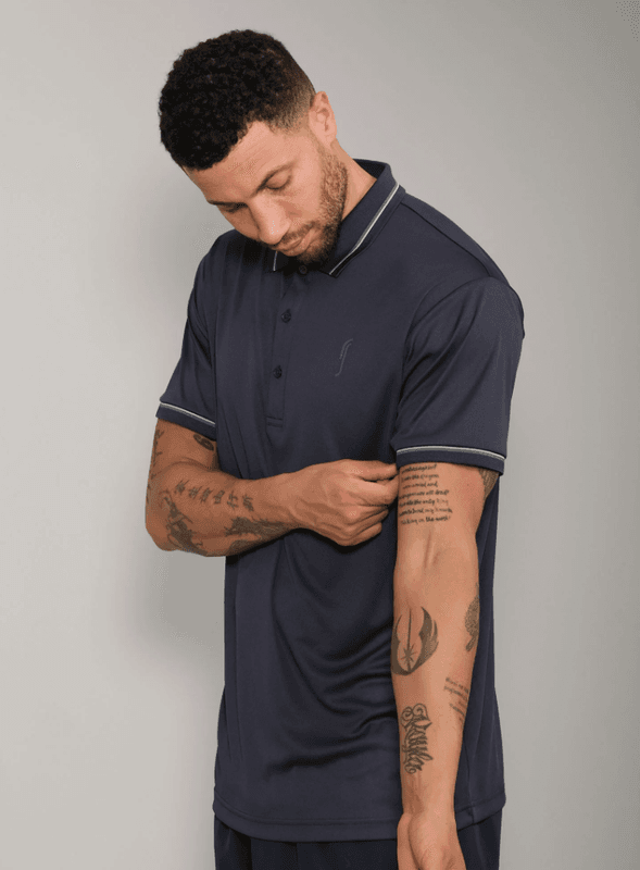 RS Men's Performance Court Polo - Striped Collar (Navy / Court Green)